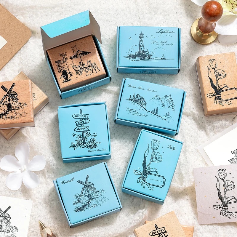 Scrapbooking - Vintage Wooden Rubber Stamps, Retro Scenery