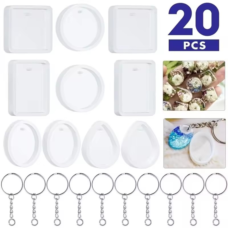 20Pcs/Set DIY Keychain Pendant - Silicone Epoxy Resin Molds Set review and price